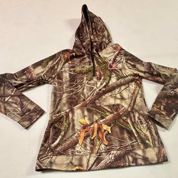 ~~Huntworth Camo Womens Hoodie Pullover Size S Green Quarter Zip - Picture 1 of 5